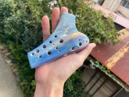 【ご予約専用】(颯)ダブルオカリナ　大阪の作品　ソプラノF管　ブルー